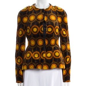 Tom Ford Velvet Printed Jacket XS IT36 Brown Retro Geometric Fitted Blazer